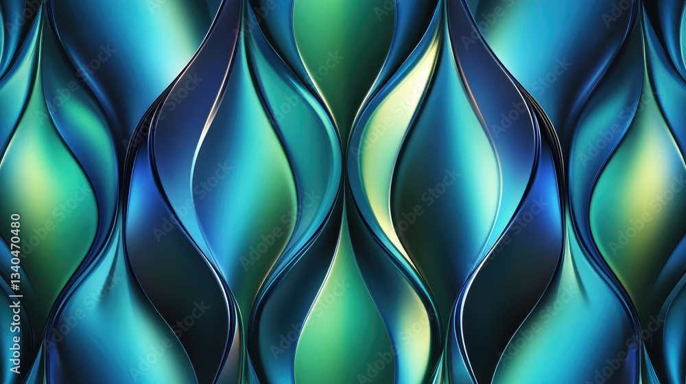 Aufkleber abstract teal blue green metallic background with shiny waves patterned design for backgrounds and i