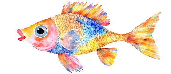 Adorable watercolor cartoon fish, isolated on white, featuring playful and vivid colors in a charming design.