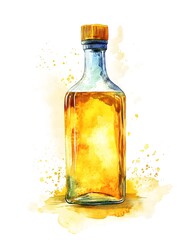 Golden Cooking Oil Bottle in Watercolor Splash
