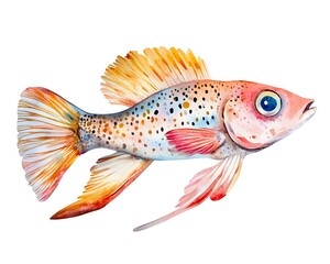 Adorable watercolor cartoon fish, isolated on a white background, highlighting cheerful colors and a charming style.