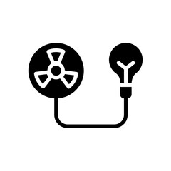 Obraz premium Icon Glyph nuclear energy charging lightbulb. Renewable energy, ecology and energy alternative. Solid Black icon concept