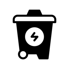 Icon Semi Solid Recycle energy trash bin. Renewable energy, ecology and energy alternative. Solid Black icon concept