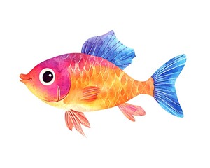 Adorable watercolor cartoon fish, isolated on white, with bright, cheerful colors and a cute design.