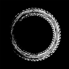 Grunge circle tire track, wheel braking mark. Truck, car or motorcycle tread pattern silhouettes. Auto race, motorsport, speed racing design element. Vector illustration