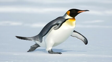 Naklejka premium Emperor penguin walking on snow