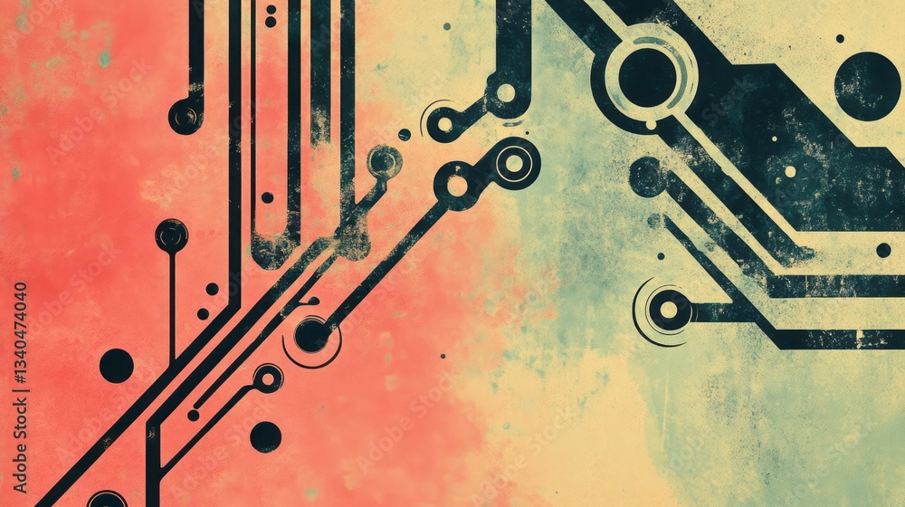 Poster abstract illustration features geometric patterns resembling circuit board designs