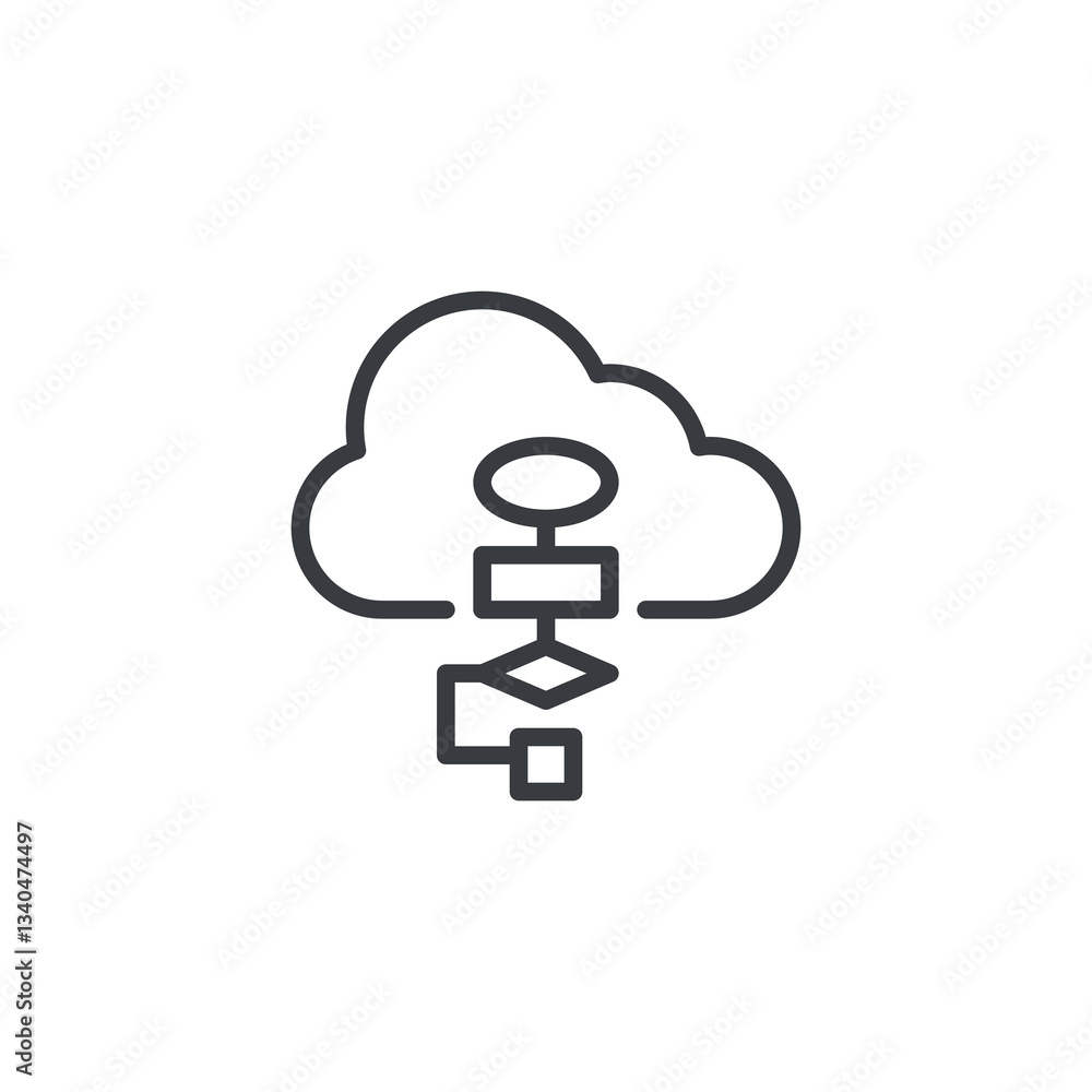 Poster cloud workflow line icon