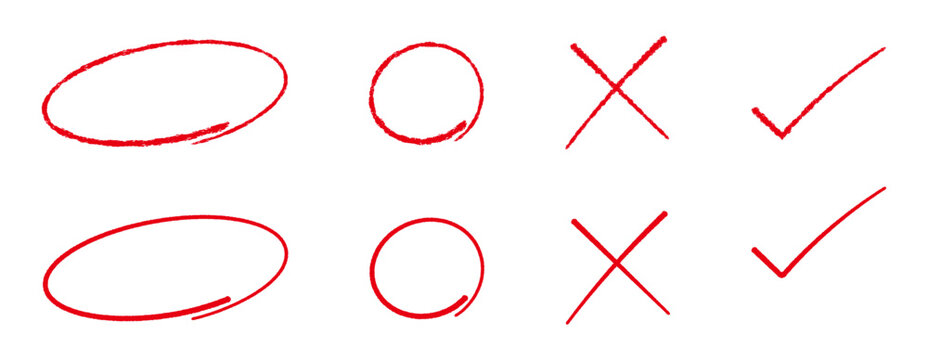 先生の採点赤ペン丸やバツとチェックマーク1