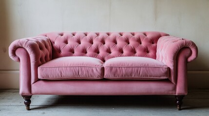 Pink velvet loveseat with tufted back (1)