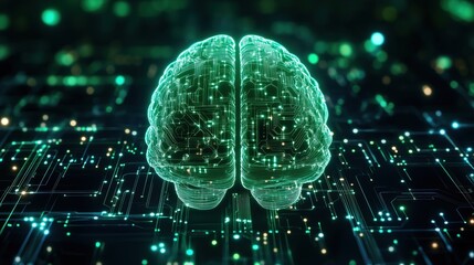Digital brain with glowing circuitry representing artificial intelligence and technology