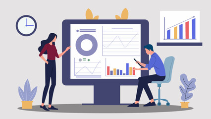 Data Analyst concept, with business team doing big data statistical research, market research data analysis, financial report.