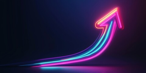 Neon glowing arrow symbolizing growth and progress in a dark background