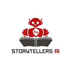 Obraz premium vector illustration of a red robot with child reading a book