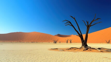 Arid desert landscape with lone tree