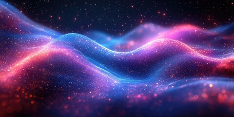 Obraz premium Colorful abstract waves of light create a mesmerizing cosmic landscape with vibrant hues of blue, pink, and purple