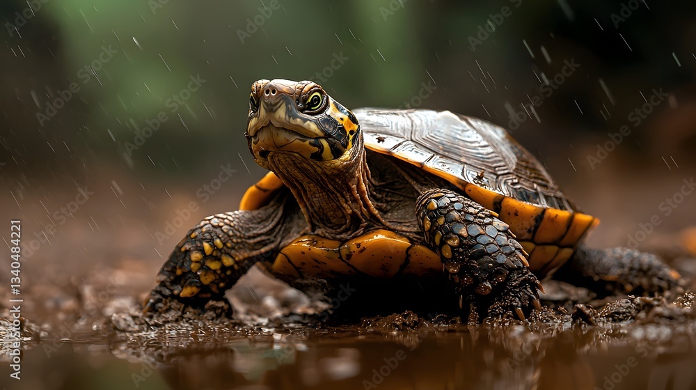 Aufkleber softshell turtle lying on a muddy riverbank its leathery shell blending perfectly with the surroundi
