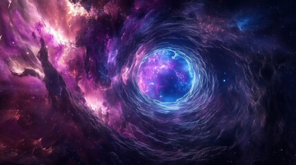 Vibrant cosmic portal with swirling galaxies and nebulae in deep space