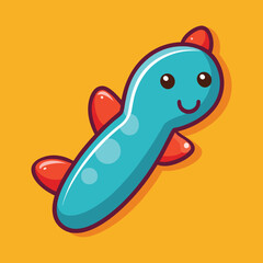 Cartoon Character Toy Vector Illustration, A vector illustration of a cute cartoon character toy with a blue body, red accents, and a smiling face, set against a yellow background.  
