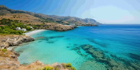 Obraz premium Stunning coastal view of crystal clear waters and rocky shoreline in Crete, Greece
