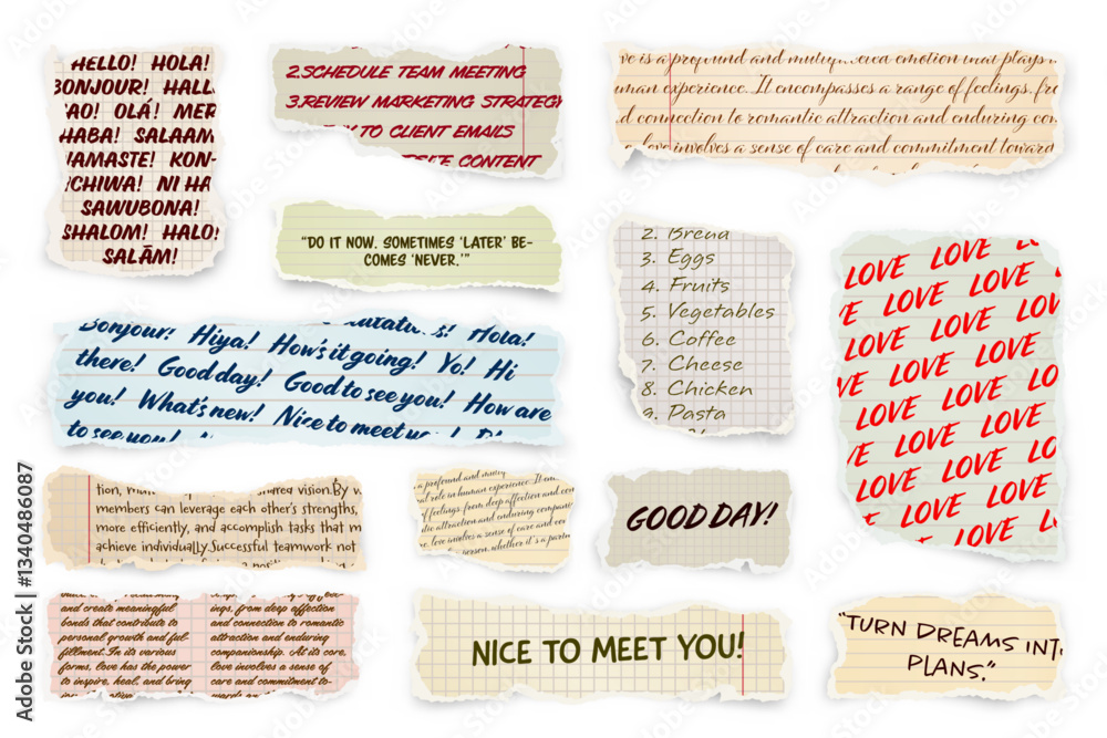 Canvas Prints ripped paper strips with handwritten text. realistic crumpled paper scraps with torn edges. shreds o
