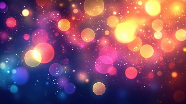 Abstract colorful bokeh background with vibrant lights and glowing circles.