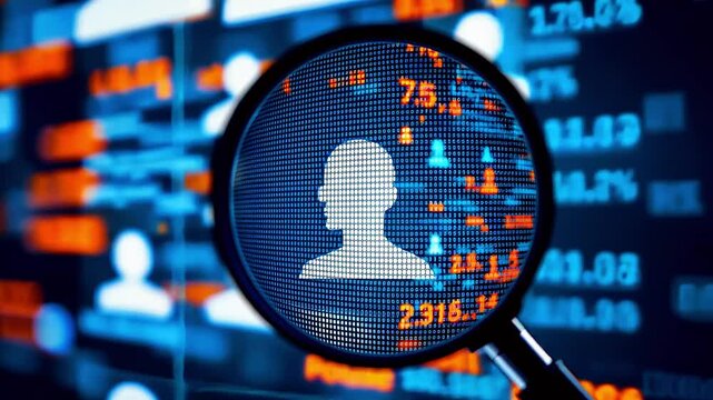 Digital representation of a user profile under magnification, showcasing data analytics and technology trends
