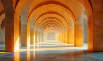 Fototapeta premium Stunning architectural interior with warm orange arches and soft lighting