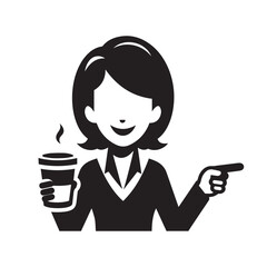 Happy female with coffee. Women silhouette with coffee.