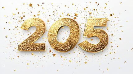 new year 2025 golden text golden symbol on white background illustration