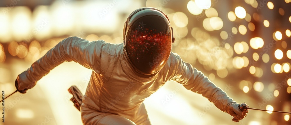 Poster Astronaut Running in a Futuristic Environment with Bright Flare Effects