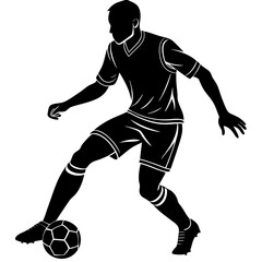 Naklejka premium Silhouette of a soccer player skillfully dribbling a ball, symbolizing agility and control