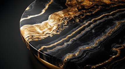 Luxurious Black and Gold Marble Tabletop Elegant Interior Design Close Up