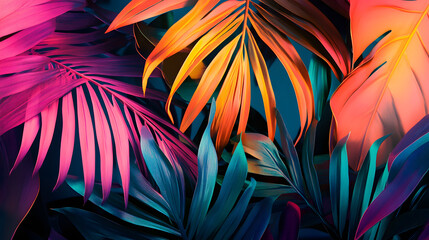 Tropical Colorful Leaves Background Vibrant Jungle Nature Art