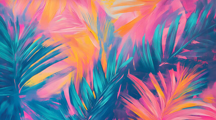 Tropical Vibes Abstract Palm Leaf Art in Pink Teal and Yellow