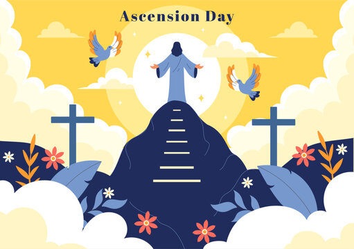 Ascension Day Vector Illustration Featuring the Assumption of Mary in Christian Tradition with the Feast of the Blessed Virgin and Doves in Heaven