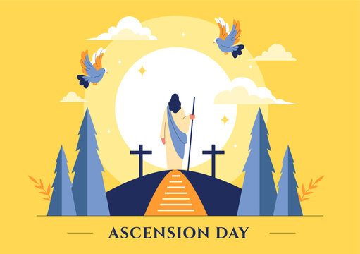 Ascension Day Vector Illustration Featuring the Assumption of Mary in Christian Tradition with the Feast of the Blessed Virgin and Doves in Heaven