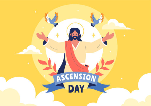 Ascension Day Vector Illustration Featuring the Assumption of Mary in Christian Tradition with the Feast of the Blessed Virgin and Doves in Heaven