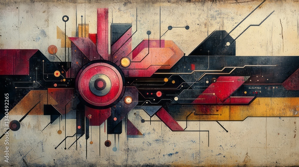 Poster abstract technological composition featuring geometric shapes and connecting lines