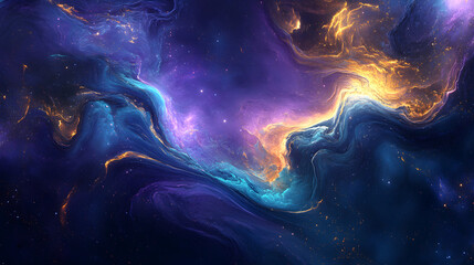 Abstract Nebula Space Galaxy Background with Purple Blue and Gold Colors