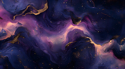 Abstract Galaxy Nebula Painting with Purple and Gold