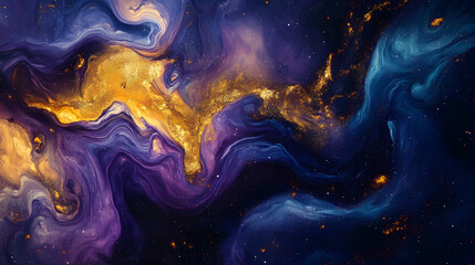 Abstract Galaxy Nebula with Gold and Purple Swirls Stock Image