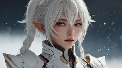 Young woman in cosplay, fantasy armor, studio