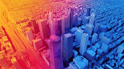 Obraz premium Heat Mapping Urban Heat Island Effect: Thermal Imaging Reveals Elevated Temperatures in City Center illustration