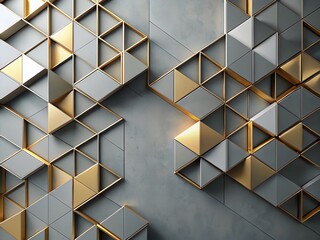 Obraz premium Modern Abstract Grey & Gold Geometric Wall Art - Contemporary Interior Design