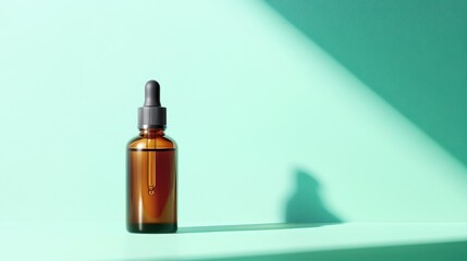 Fresh Mint Green Background with Skincare Serum Bottle in Natural Light