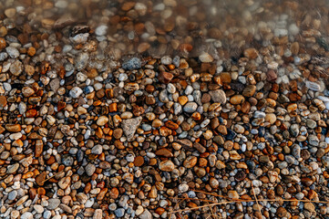 Colorful pebbles at a lake shore