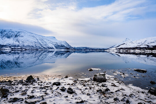Cold waters of Langfjorden in winter, Finnmark