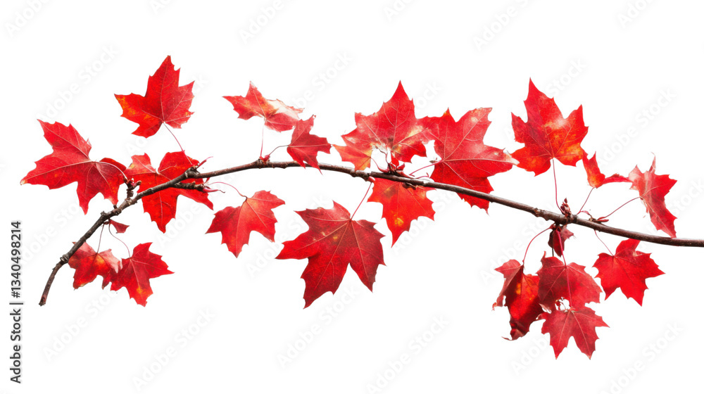 Poster branch showing red maple leaves on transparent background