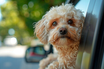Dog looks out of car window at speed