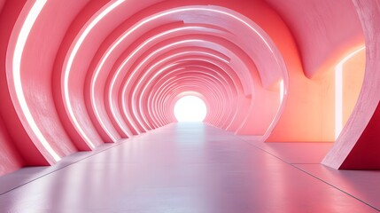 Fototapeta premium Bright tunnel with repeating arches and pink concrete walls